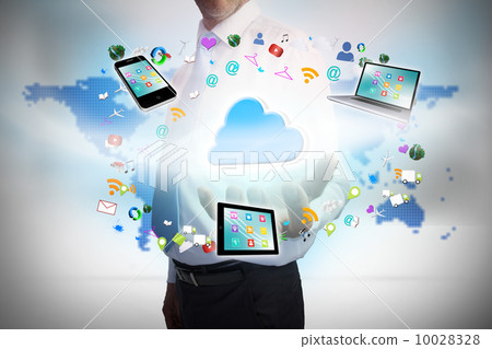 Businessman presenting cloud computing graphic Businessman presenting cloud computing graphic 10028328