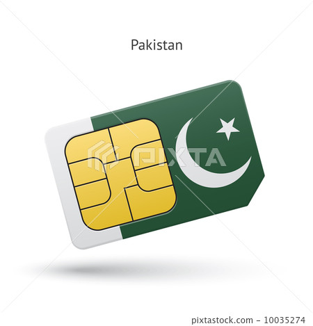 Pakistan mobile phone sim card with flag. Pakistan mobile phone sim card with flag. 10035274