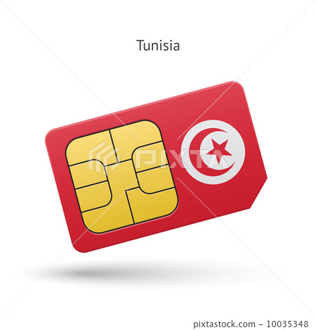 Tunisia mobile phone sim card with flag. 10035348
