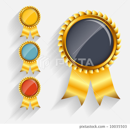 Vector Gold Label Set with Red Ribbon. 10035503