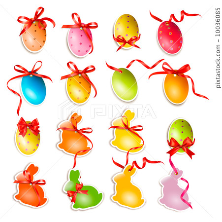 Decorative easter eggs. Easter cards with bows and ribbons. Vect Decorative easter eggs. Easter cards with bows and ribbons. Vect 10036085