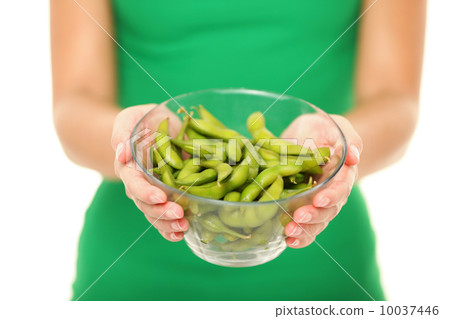 Soy beans - healthy food woman Soy beans - healthy food woman 10037446