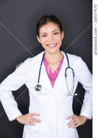 Female medical doctor woman portrait on black 10037470