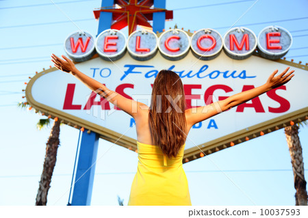 Welcome to Fabulous Las Vegas sign woman happy 10037593
