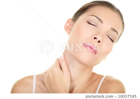 Neck pain muscle stress - Asian woman massaging Neck pain muscle stress - Asian woman massaging 10037595