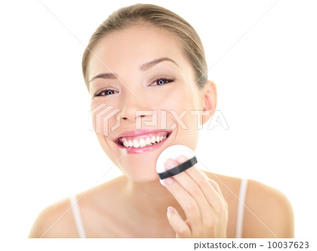 Makeup beauty Asian woman applying foundation face 10037623