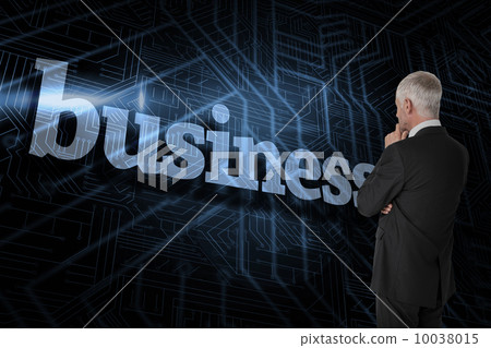 Business against futuristic black and blue background 10038015