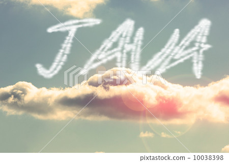 Java against bright blue sky with cloud 10038398