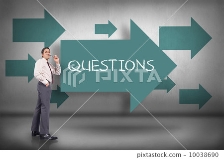 Questions against blue arrows pointing 10038690