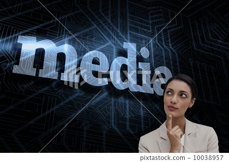 Media against futuristic black and blue background 10038957