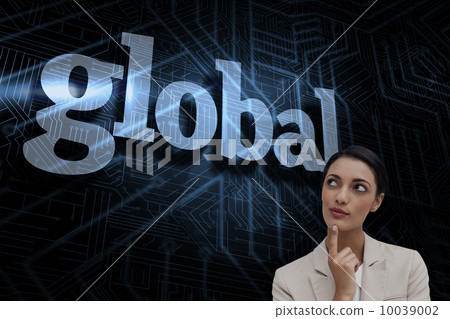 Global against futuristic black and blue background 10039002