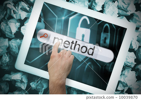 Hand touching method on search bar on tablet screen 10039870