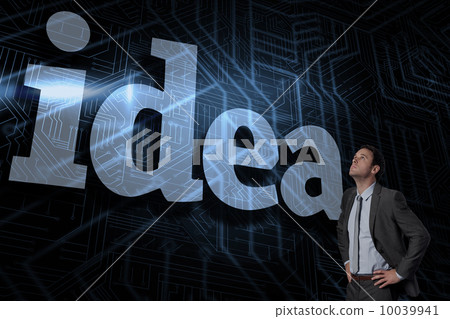 Idea against futuristic black and blue background Idea against futuristic black and blue background 10039941