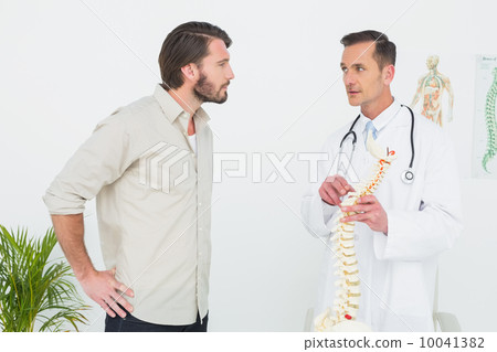 Male doctor explaining the spine to a patient Male doctor explaining the spine to a patient 10041382