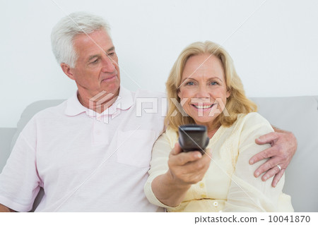 Senior couple watching television 10041870