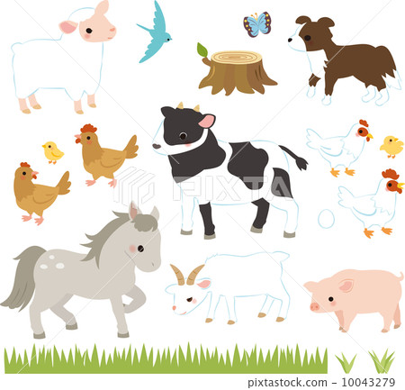 牧場上的牛 豬 雞和動物 插圖素材 圖庫