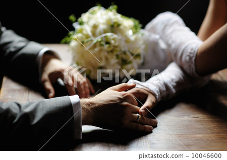Bride and groom holding their hands 10046600