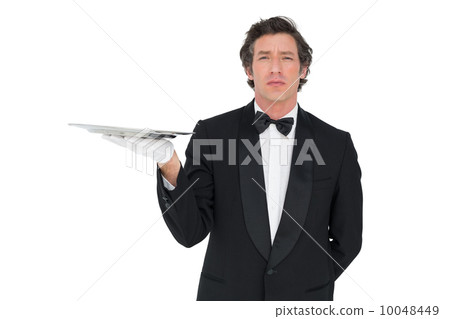Server with attitude holding tray against white background Server with attitude holding tray against white background 10048449