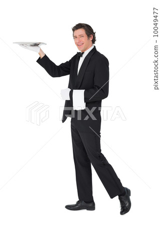 Server carrying tray over white background Server carrying tray over white background 10049477