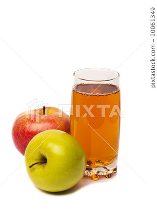 glass of apple juice and apples isolated on white 10061349