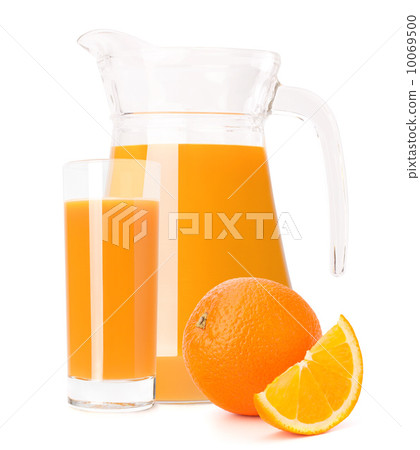 Orange fruit juice in glass jug Orange fruit juice in glass jug 10069500