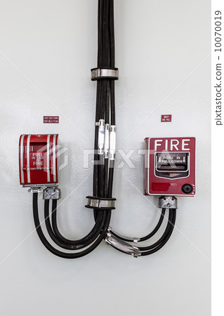 Two Fire Alarm Levers Side by Side - stock photo Two Fire Alarm Levers Side by Side - stock photo 10070019