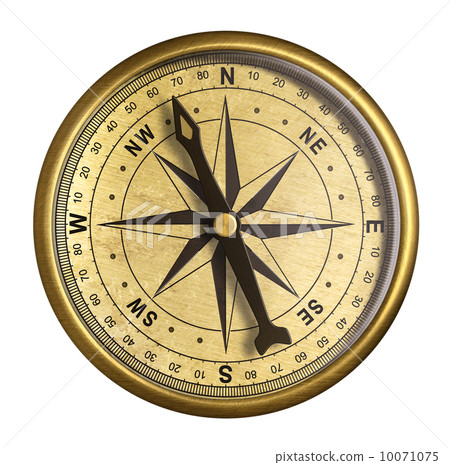 simple old brass nautical compass isolated on white 10071075