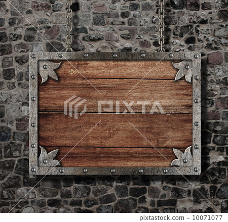 Old Sign Using Stone medieval old sign with chain on stone wall - Stock Illustration ...