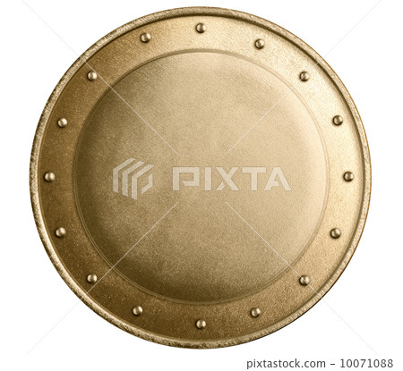 round bronze or gold metal medieval shield isolated 10071088