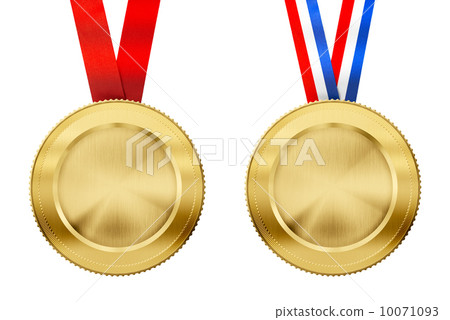 gold medals set with different ribbons isolated on white gold medals set with different ribbons isolated on white 10071093