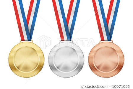 gold, silver, bronze realistic sport medals with tricolor ribbon gold, silver, bronze realistic sport medals with tricolor ribbon 10071095