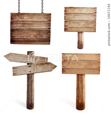 Old wooden road signs set isolated 10071194