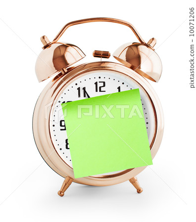 Alarm clock with green note for message isolated on  white 10071206