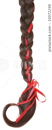 Women braid decorated with a red bow isolated on white. Women braid decorated with a red bow isolated on white. 10072299