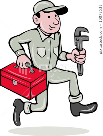plumber with monkey wrench and toolbox 10072533