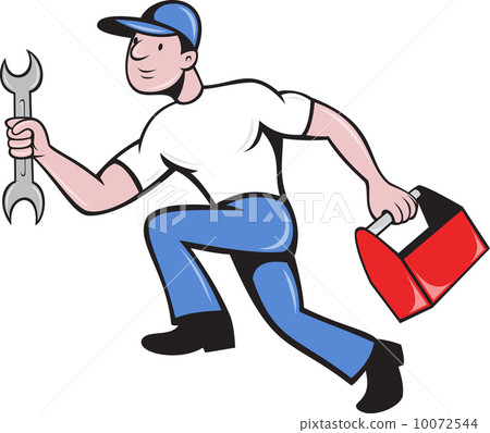 mechanic repairman with spanner running 10072544