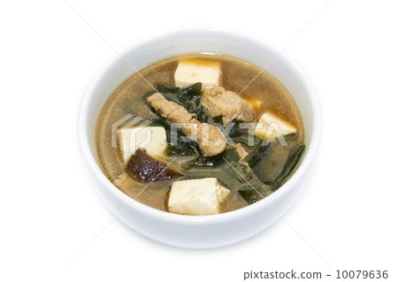 Japanese soup with mushrooms and beef on white background 10079636