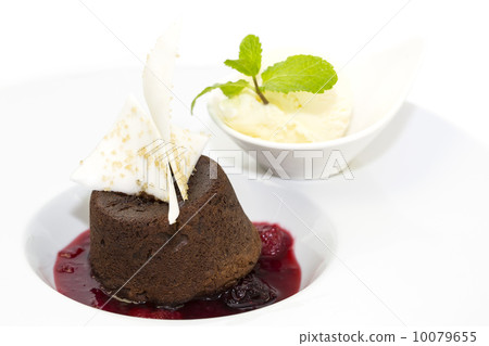 poppy seed dessert with ice cream on white background 10079655