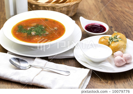 red beet soup on the table in a restaurant 10079776