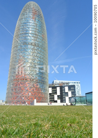 Glass tower and airplane cloud Glass tower and airplane cloud 10090705