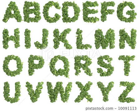Broccoli alphabet on white background Broccoli alphabet on white background 10091113