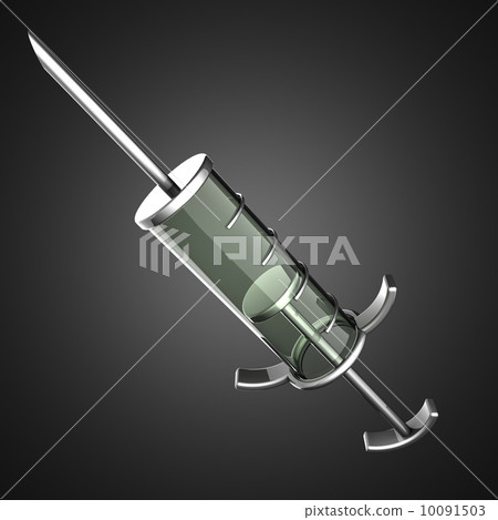 Glass syringe on gray background Glass syringe on gray background 10091503