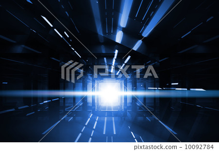 Abstract dark shining interior with blue neon lights 10092784