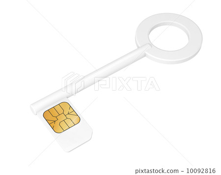 Key with sim card isolated on white, 3d render illustration 10092816