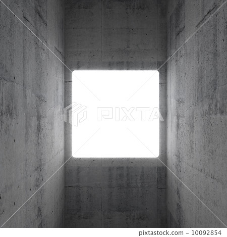 Empty white square screen glows in abstract concrete interior Empty white square screen glows in abstract concrete interior 10092854