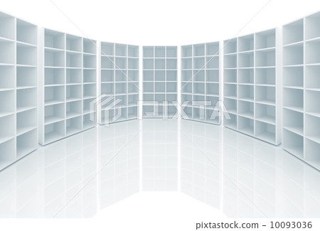 Empty white cabinets with cells stand on white background 10093036