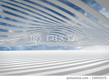 Abstract architecture 3d wave stripes against the cloudy sky Abstract architecture 3d wave stripes against the cloudy sky 10093079