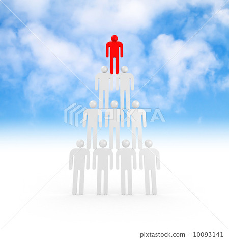 Pyramid of white abstract 3d people with one red leader on top w 10093141