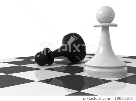 Chess pieces on the chessboard: black and white pawns. 3d render Chess pieces on the chessboard: black and white pawns. 3d render 10093166