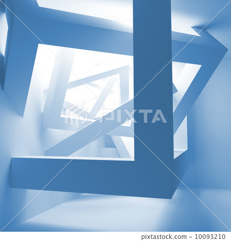 Blue abstract 3d interior with construction of... - Stock Illustration ...